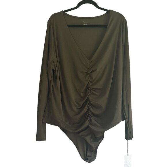 a new day Tops - NWT A New Day Olive Green Ruched Long Sleeve Bodysuit Size 2X